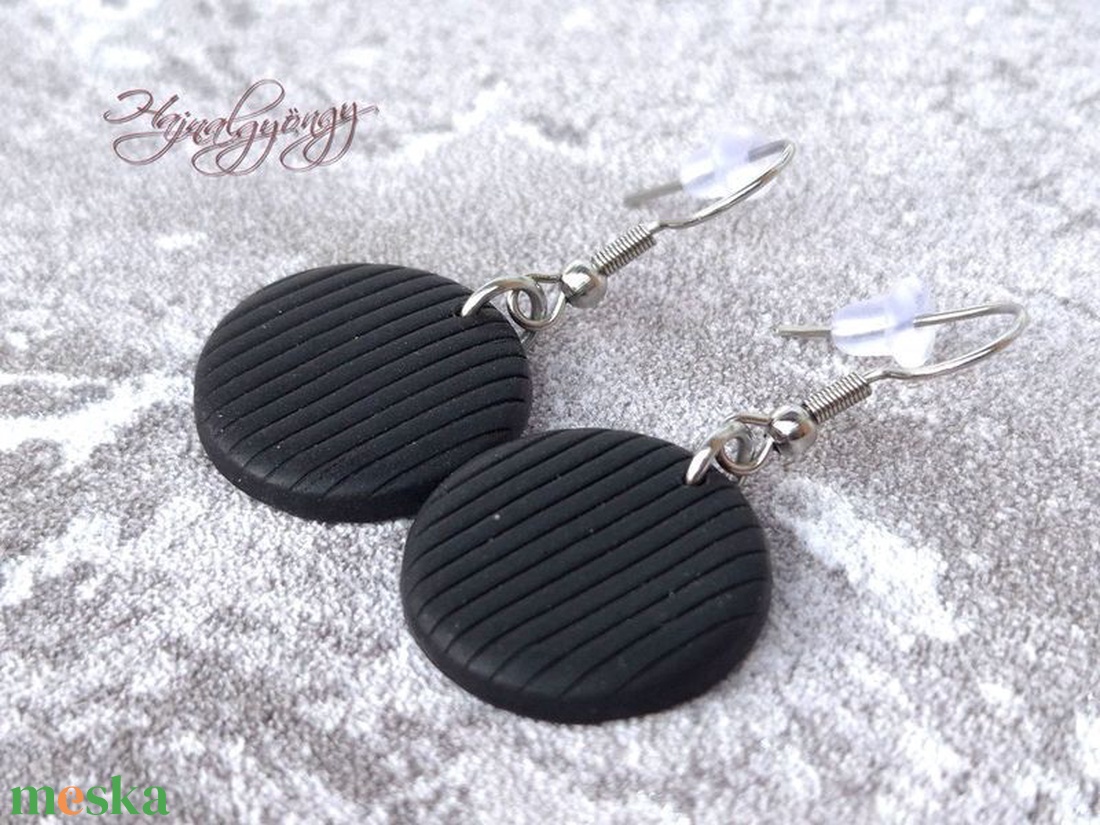 FEKETE nemesacél fülbevaló - ékszer - fülbevaló - lógós kerek fülbevaló - Meska.hu