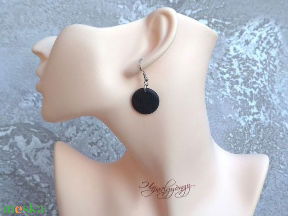 FEKETE nemesacél fülbevaló - ékszer - fülbevaló - lógós kerek fülbevaló - Meska.hu