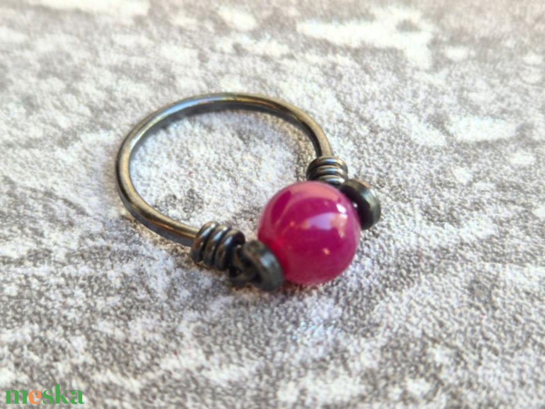Pink achát gyűrű 53-as - ékszer - gyűrű - gyöngyös gyűrű - Meska.hu