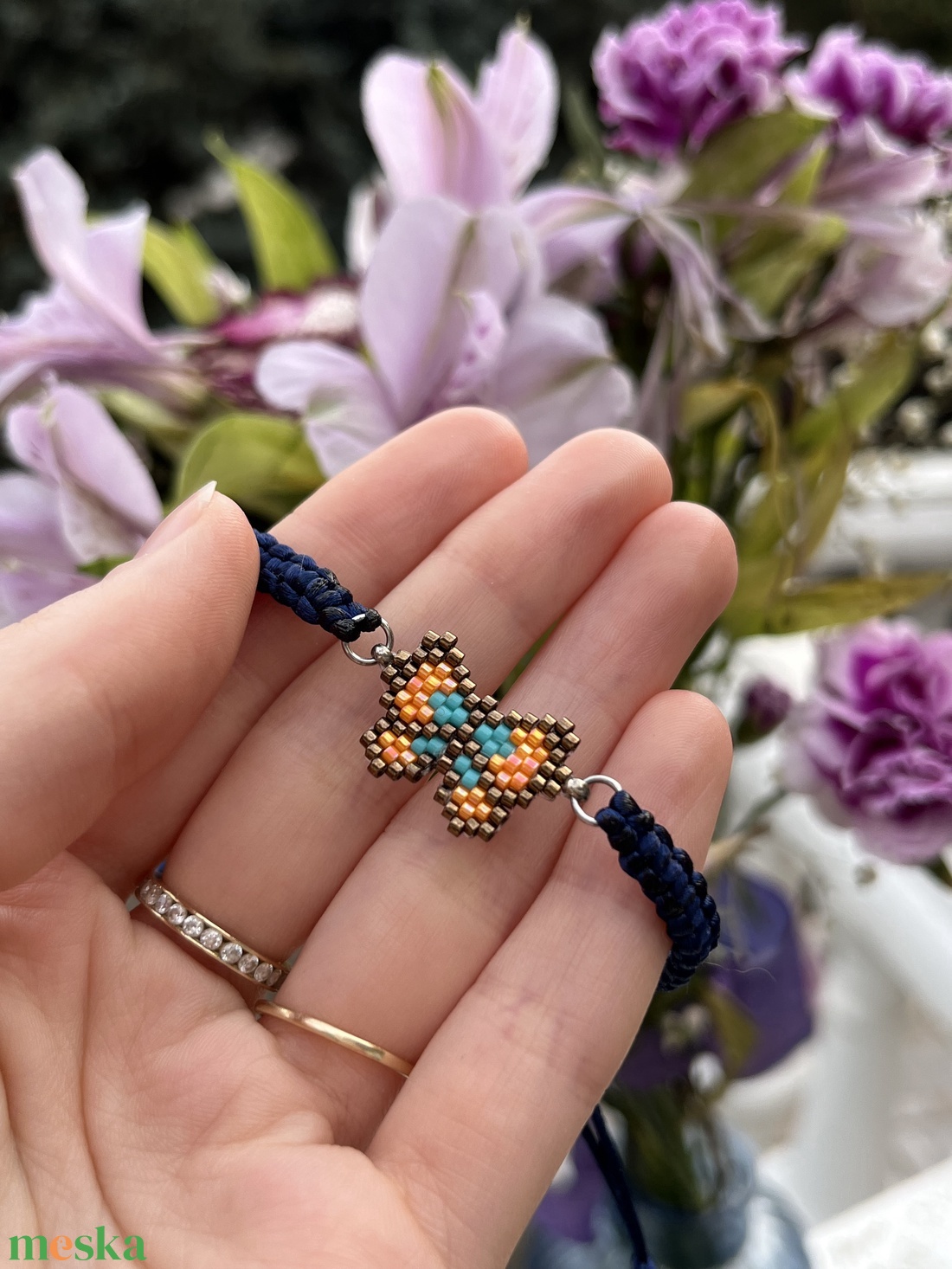 Fonott karkötő bronzszínű-narancssárga gyöngy pillangóval - ékszer - karkötő - fonott karkötő - Meska.hu