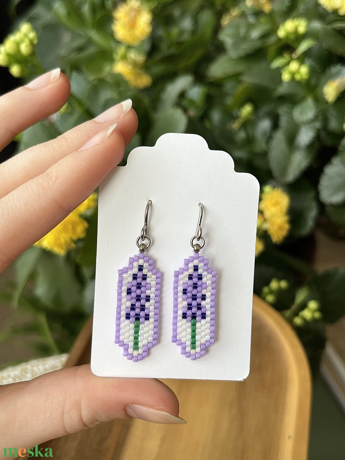 Levendulás gyöngy fülbevaló - ékszer - fülbevaló - lógó fülbevaló - Meska.hu