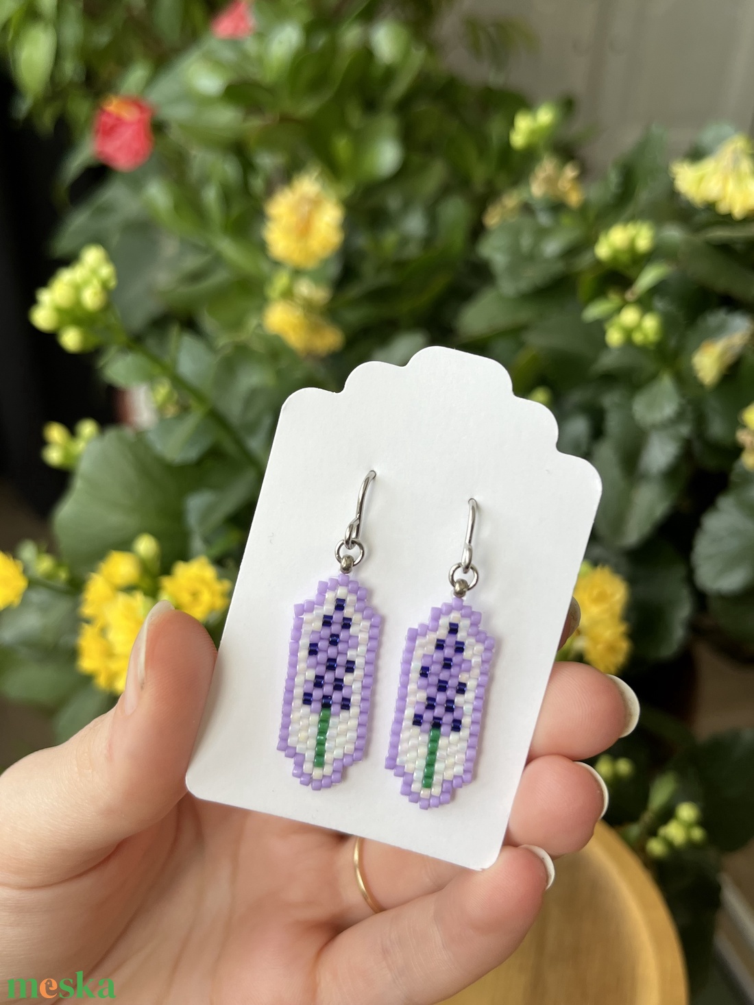 Levendulás gyöngy fülbevaló - ékszer - fülbevaló - lógó fülbevaló - Meska.hu