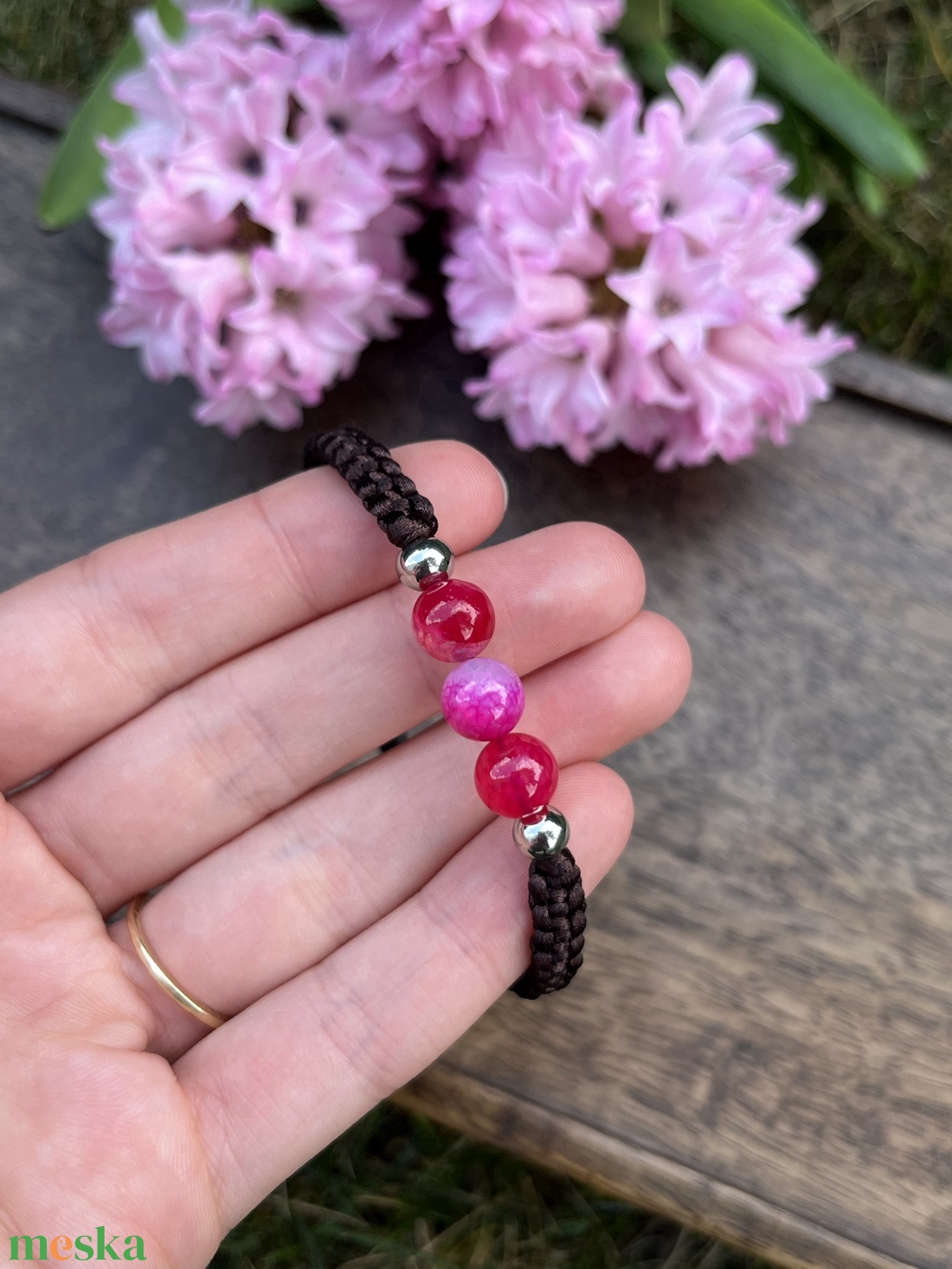 Páros fonott karkötő ásvány gyöngyökkel (állítható méret) - ékszer - karkötő - fonott karkötő - Meska.hu