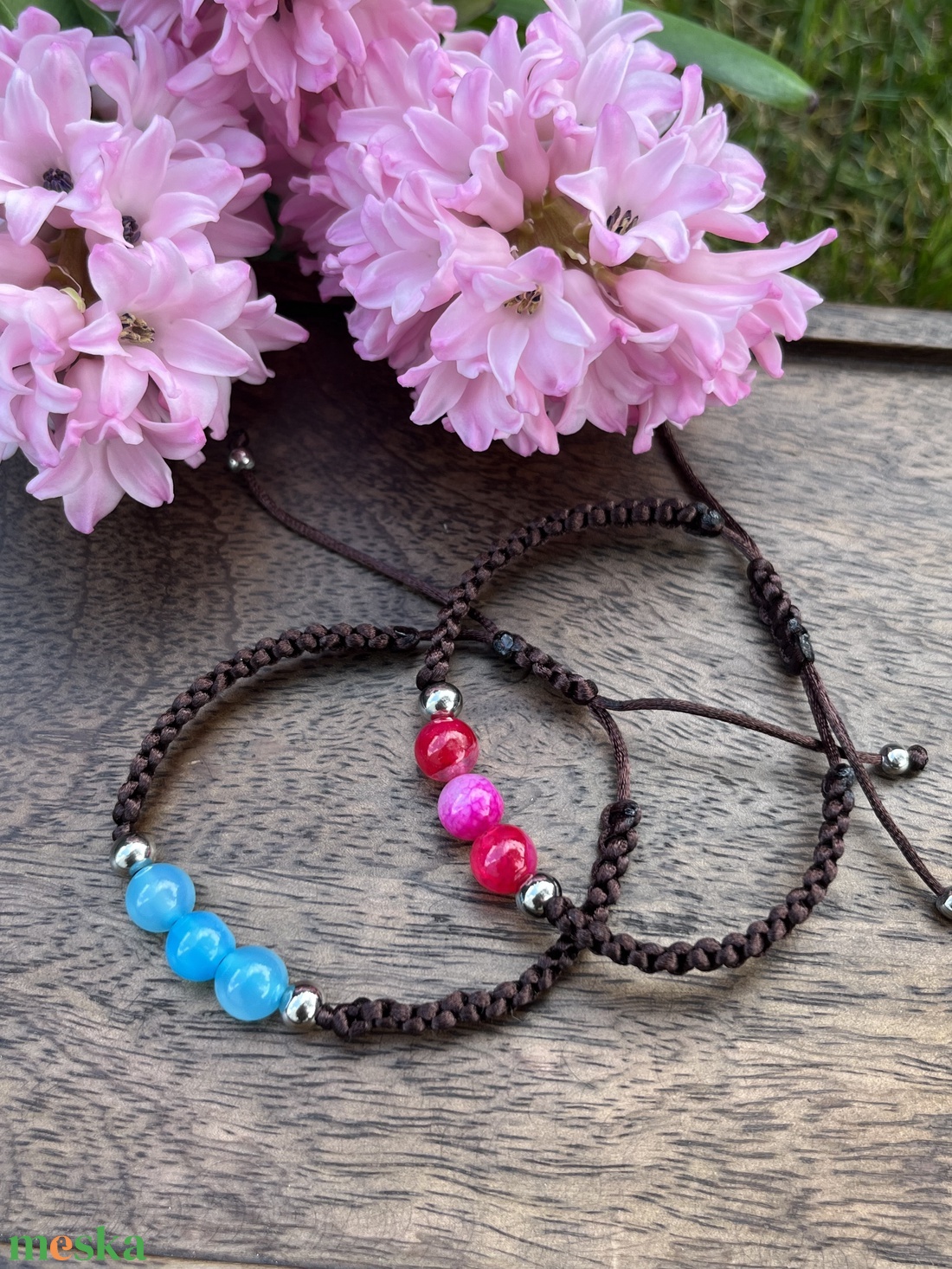 Páros fonott karkötő ásvány gyöngyökkel (állítható méret) - ékszer - karkötő - fonott karkötő - Meska.hu