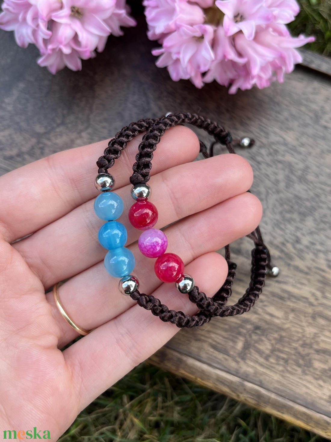 Páros fonott karkötő ásvány gyöngyökkel (állítható méret) - ékszer - karkötő - fonott karkötő - Meska.hu