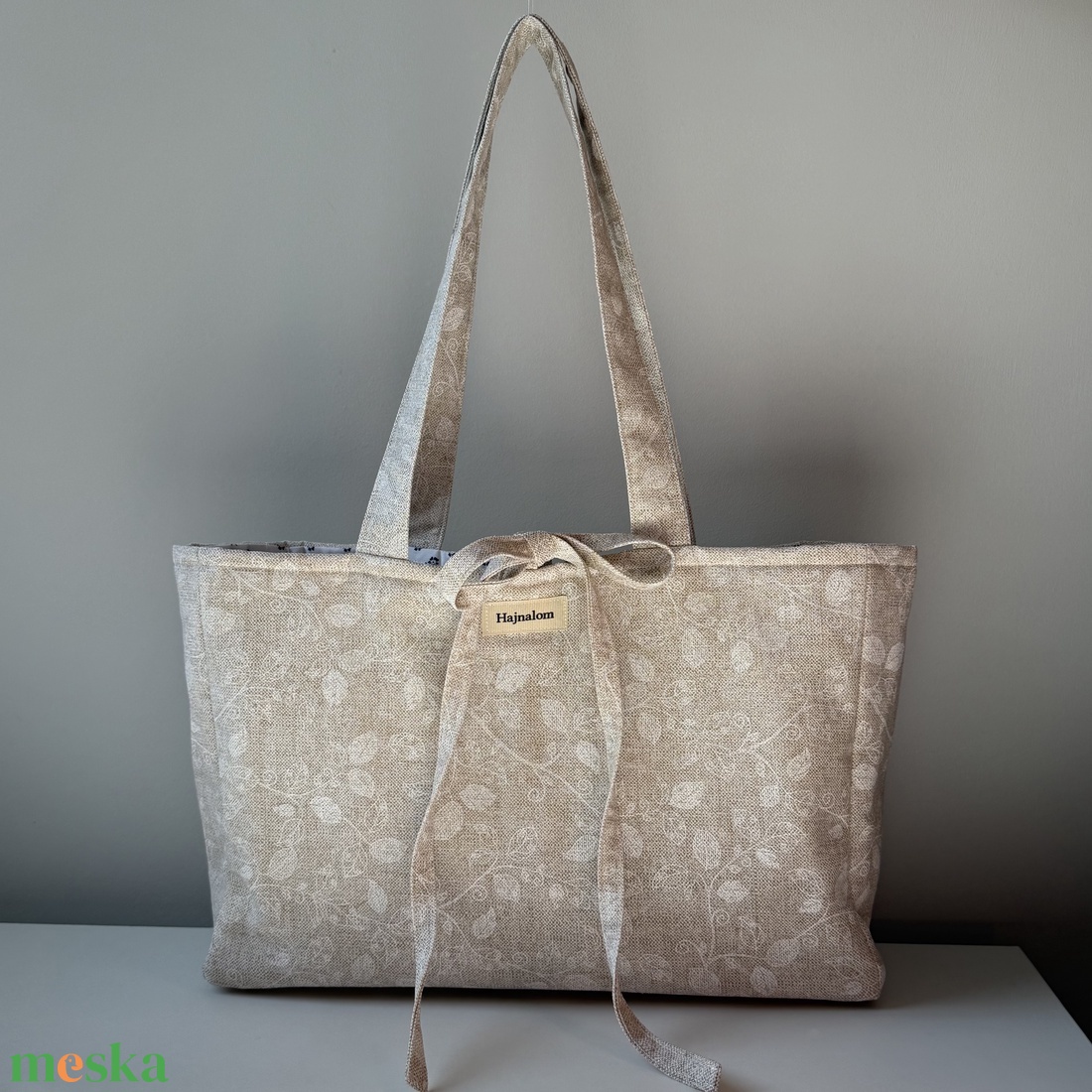 Bézs virágmintás táska  - táska & tok - bevásárlás & shopper táska - shopper, textiltáska, szatyor - Meska.hu