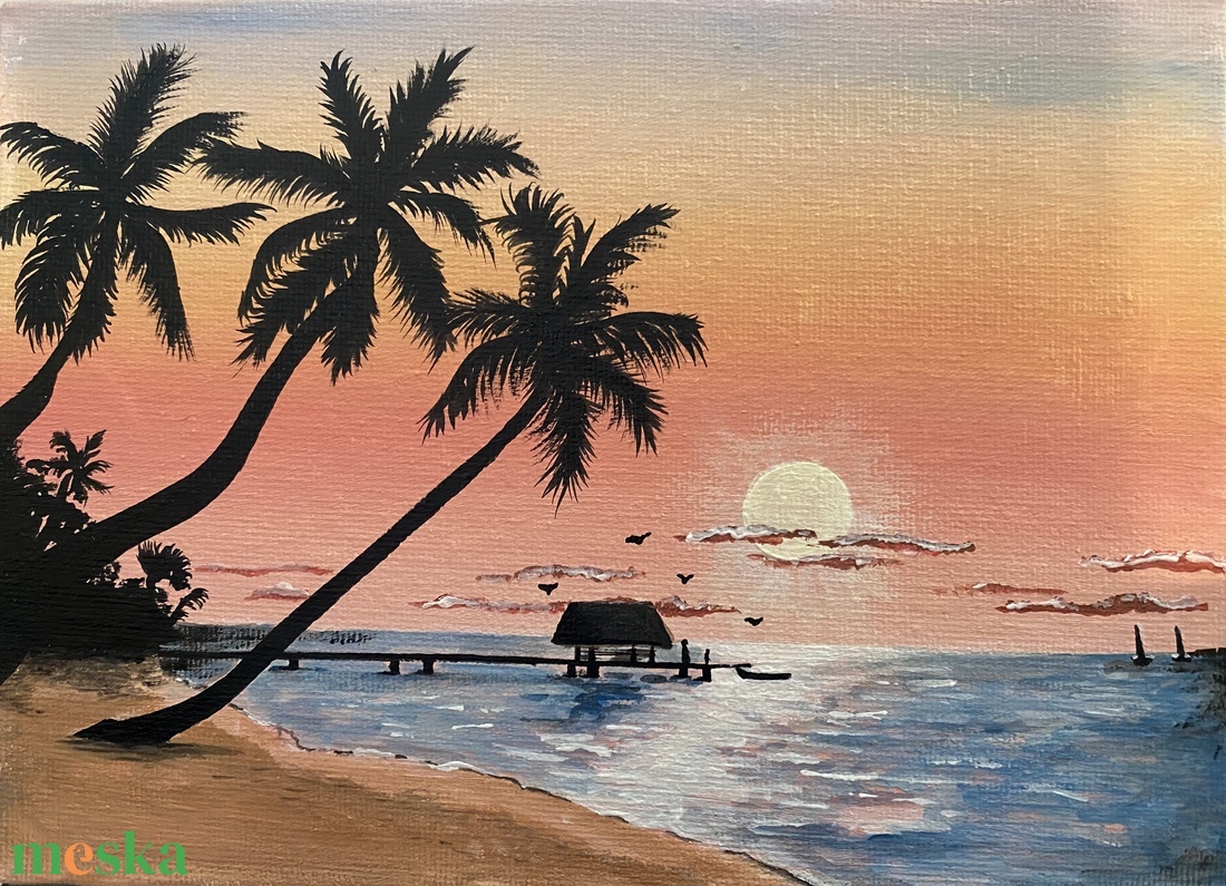 Tengerparti naplemente - művészet - festmény - akril - Meska.hu