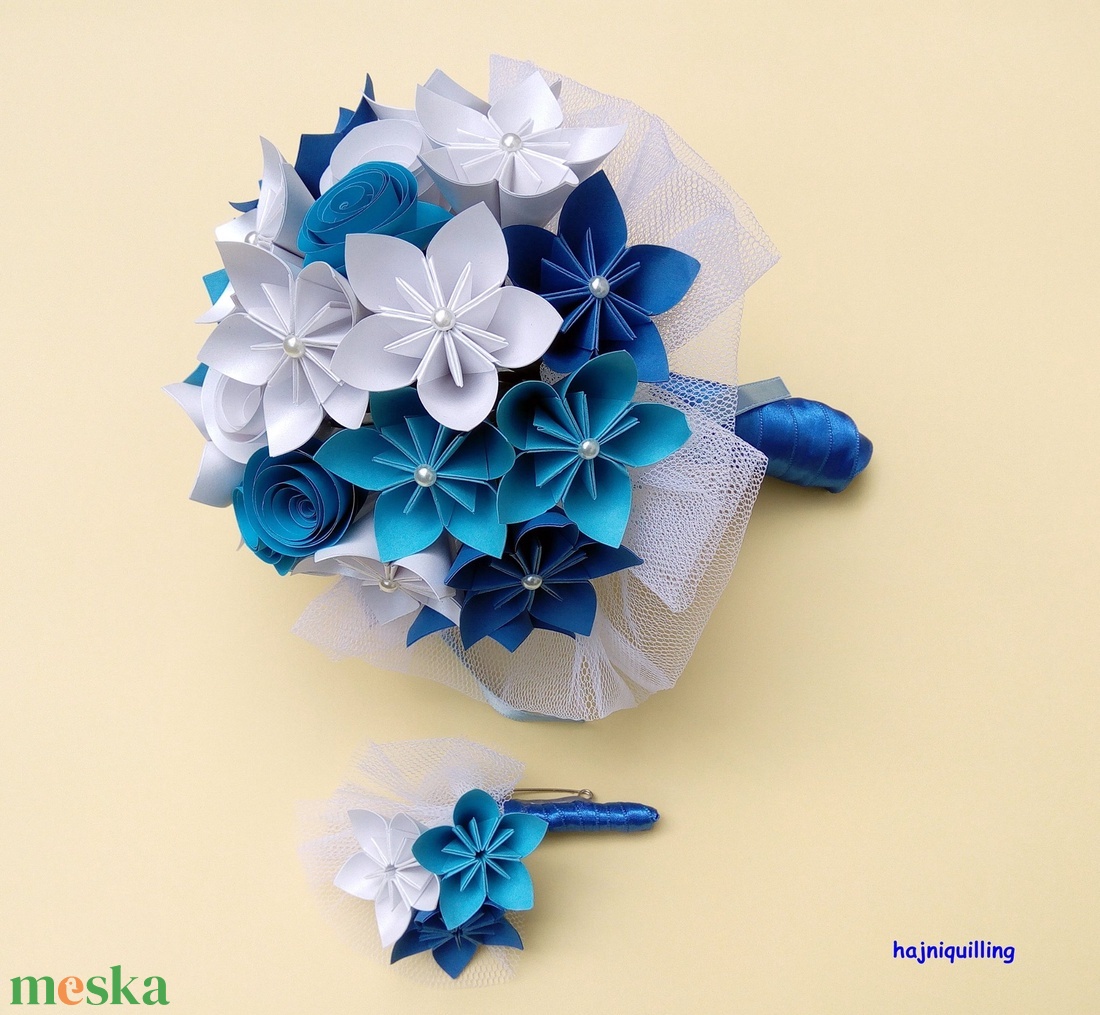 Menyasszonyicsokor kékben,  Tartós csokor! - esküvő - menyasszonyi- és dobócsokor - Meska.hu