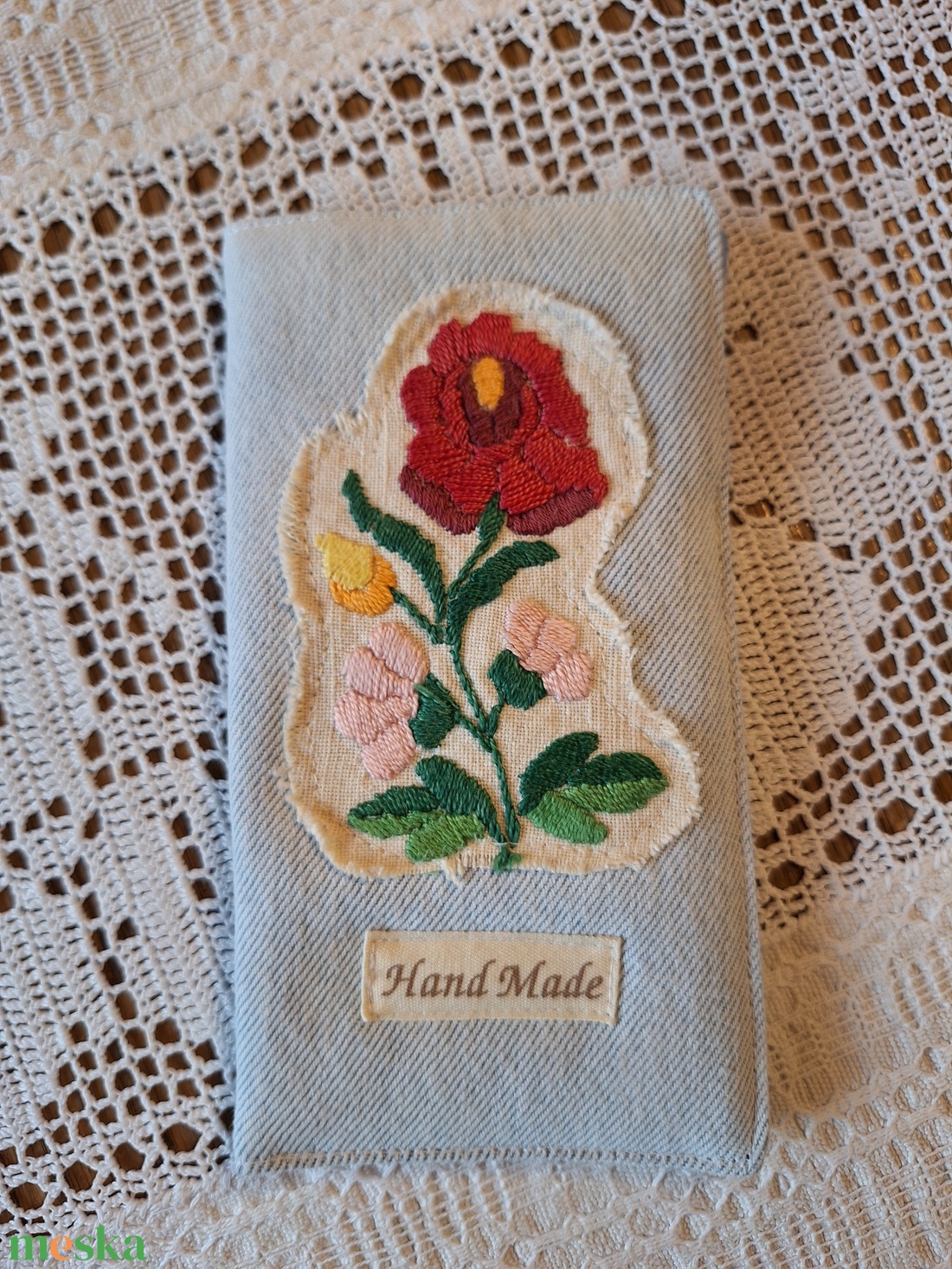Népi hímzéssel díszített farmer szemüvegtok  - táska & tok - pénztárca & más tok - szemüvegtok - Meska.hu