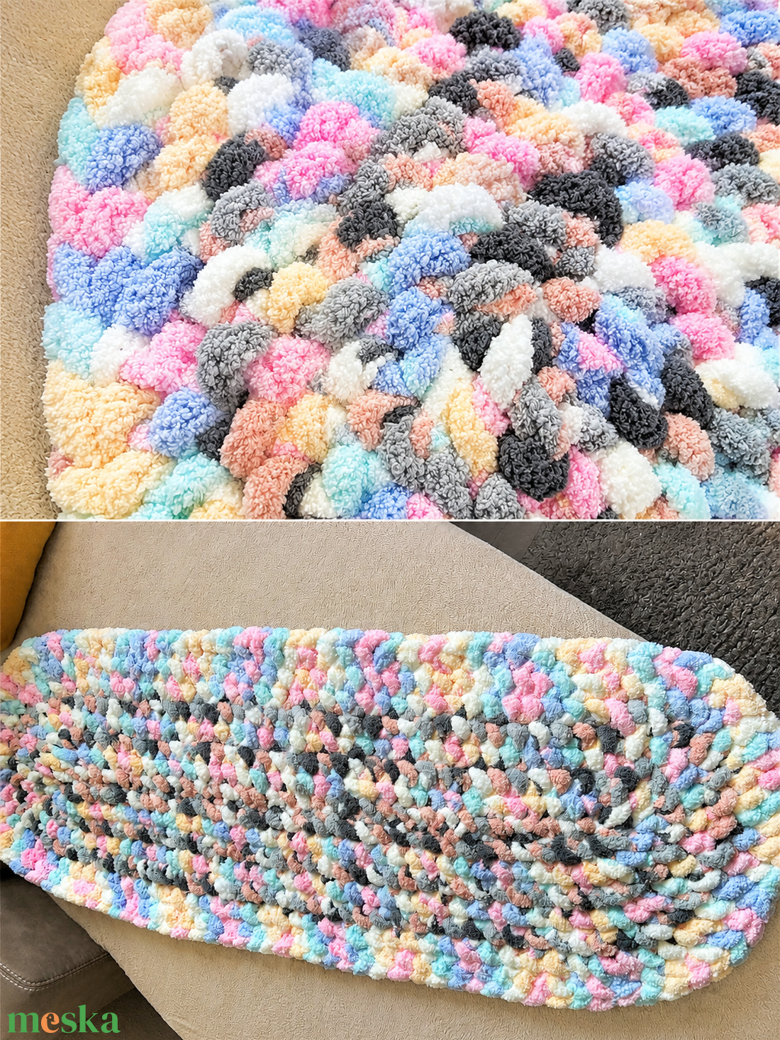 Kézzel horgolt zsenília babaszobai szőnyeg � pasztell színek � 125�48 cm - otthon & életmód - lakástextil - szőnyeg - horgolt szőnyeg - Meska.hu