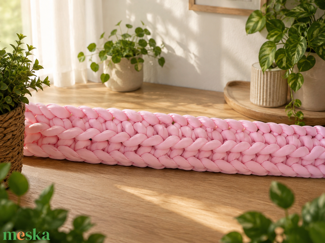 Horgolt baba ágyrács védő � púder rózsaszín 420 cm  - baba - mama - baba ágynemű - rácsvédő & baldachin - Meska.hu