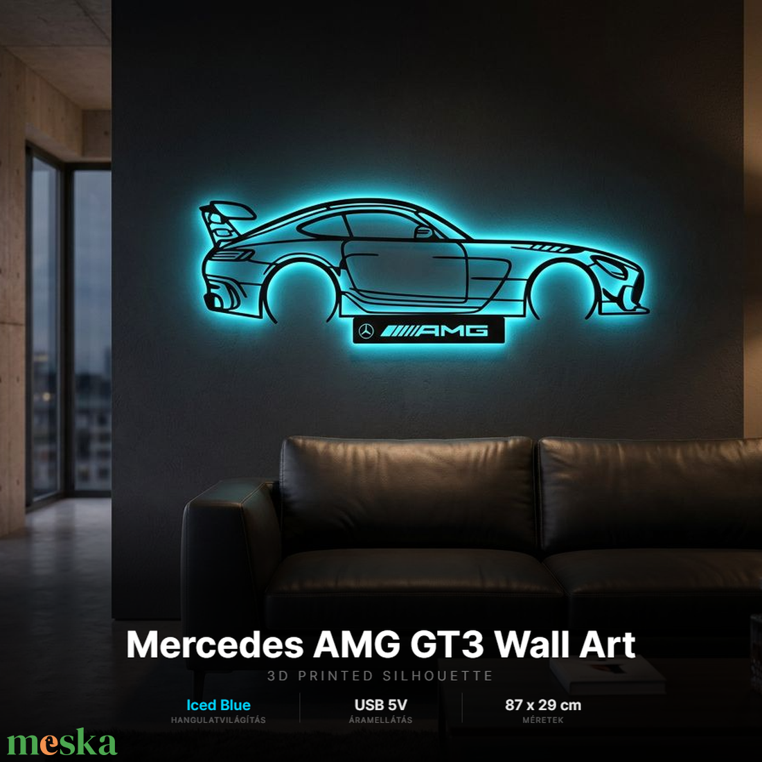 Mercedes AMG GT  3D nyomtatott sziluett falidísz LED háttérvilágítással - otthon & életmód - dekoráció - fali és függő dekoráció - falra akasztható dekor - Meska.hu