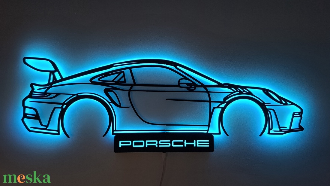 Porsche 911 GT3 - 3D nyomtatott sziluett falidísz LED háttérvilágítással - otthon & életmód - dekoráció - fali és függő dekoráció - falra akasztható dekor - Meska.hu