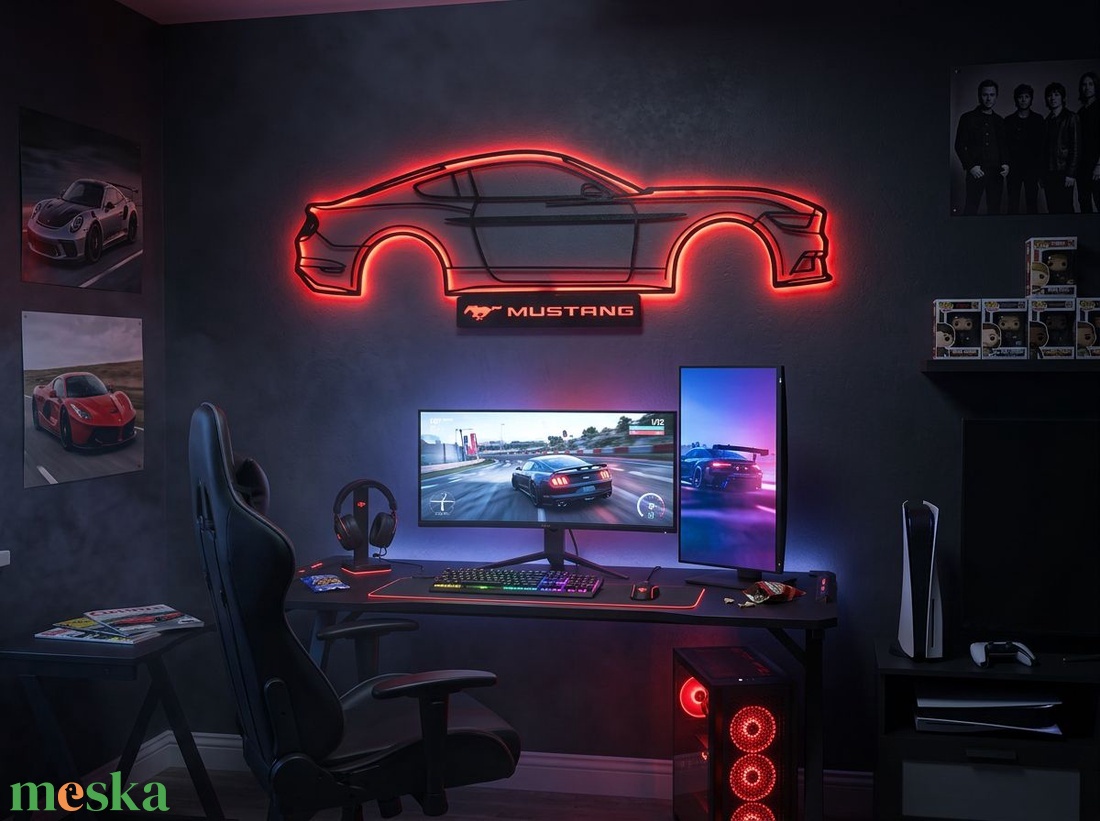 Ford Mustang GT - 3D nyomtatott sziluett falidísz LED háttérvilágítással - otthon & életmód - dekoráció - fali és függő dekoráció - falra akasztható dekor - Meska.hu
