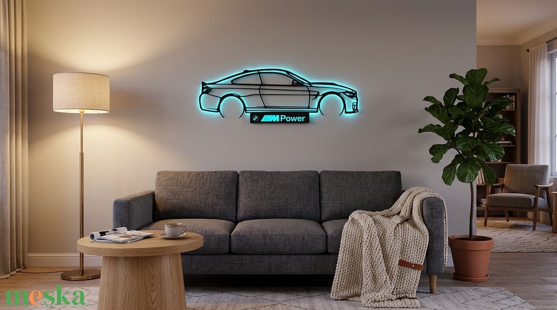 BMW M4 - 3D nyomtatott sziluett falidísz LED háttérvilágítással - otthon & életmód - dekoráció - fali és függő dekoráció - falra akasztható dekor - Meska.hu