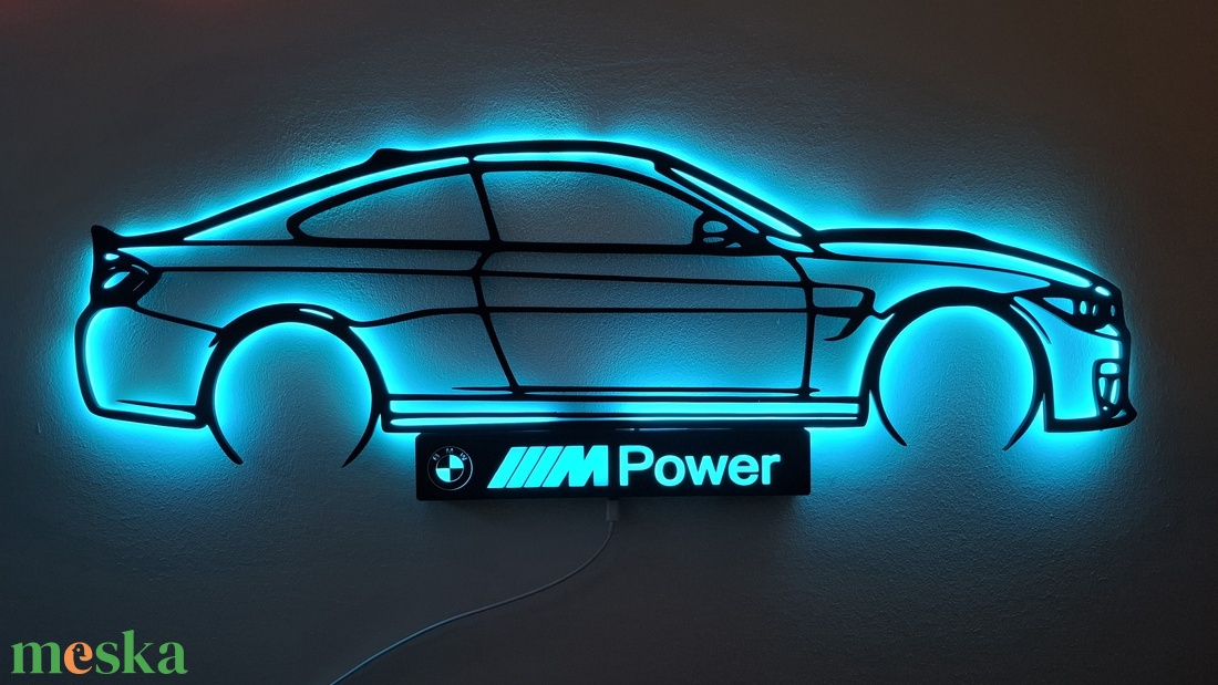 BMW M4 - 3D nyomtatott sziluett falidísz LED háttérvilágítással - otthon & életmód - dekoráció - fali és függő dekoráció - falra akasztható dekor - Meska.hu