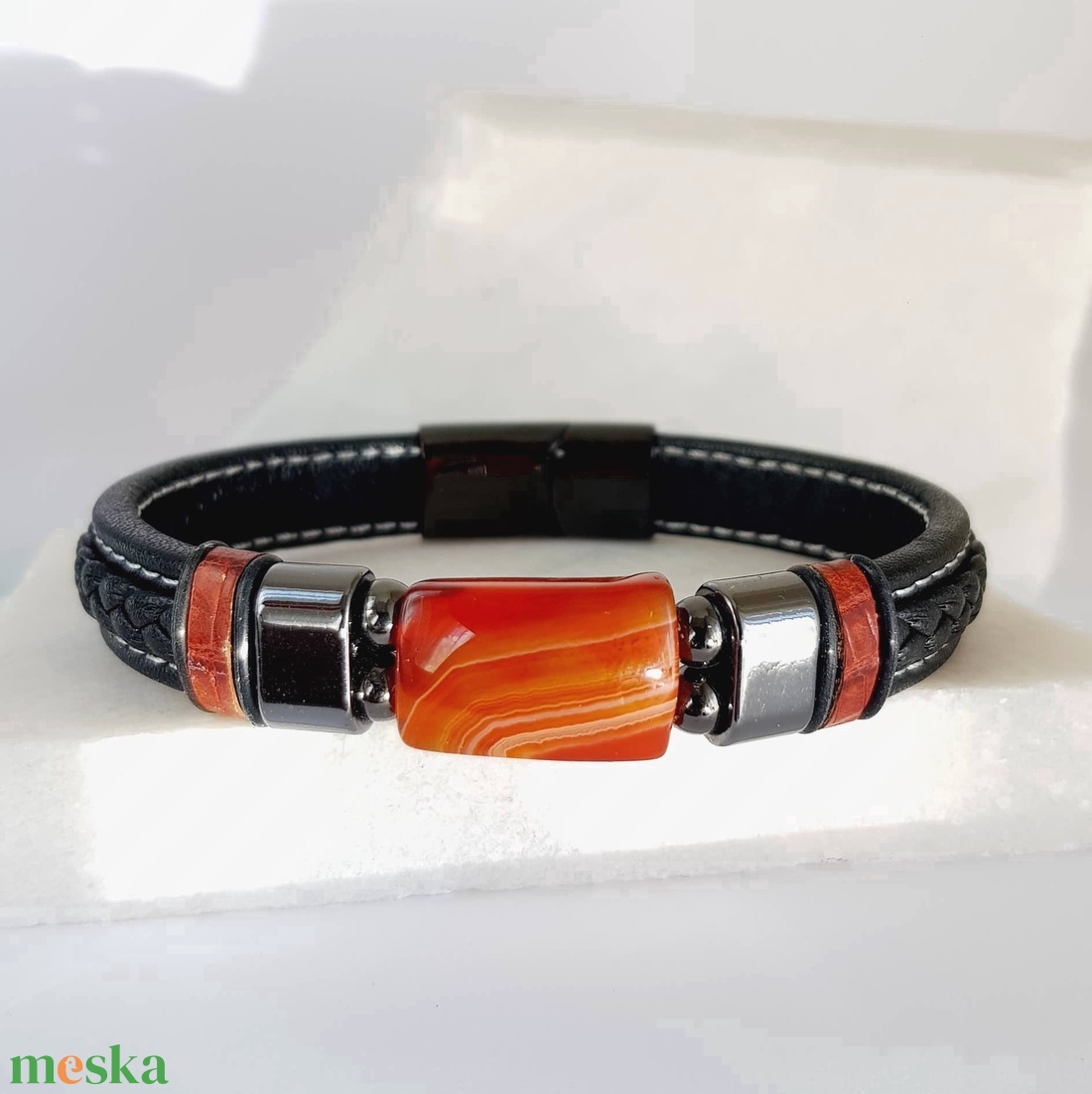 Agate square stone fekete fonott férfi bőr karkötő - ékszer - karkötő - karperec - Meska.hu Agate square stone fekete fonott férfi bőr karkötő - ékszer - karkötő - karperec - Meska.hu