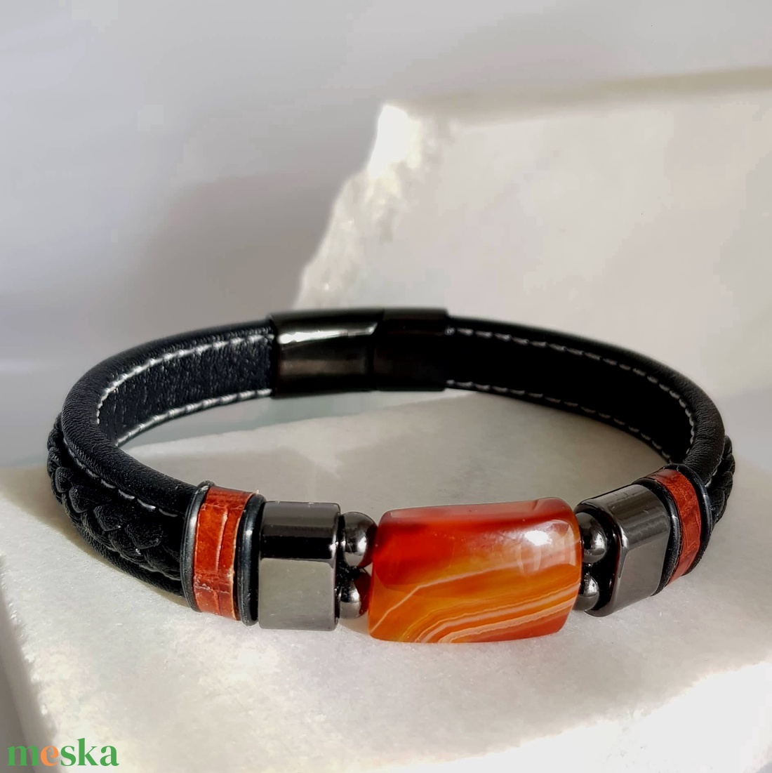 Agate square stone fekete fonott férfi bőr karkötő - ékszer - karkötő - karperec - Meska.hu Agate square stone fekete fonott férfi bőr karkötő - ékszer - karkötő - karperec - Meska.hu