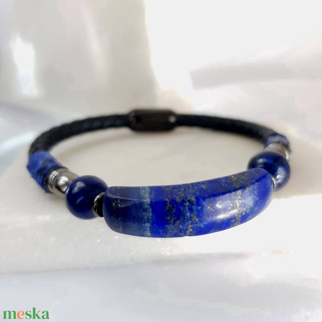 Lapsi Lazuli ásvány kő karkötő férfi fonott fekete bőrőn - ékszer - karkötő - karperec - Meska.hu Lapsi Lazuli ásvány kő karkötő férfi fonott fekete bőrőn - ékszer - karkötő - karperec - Meska.hu