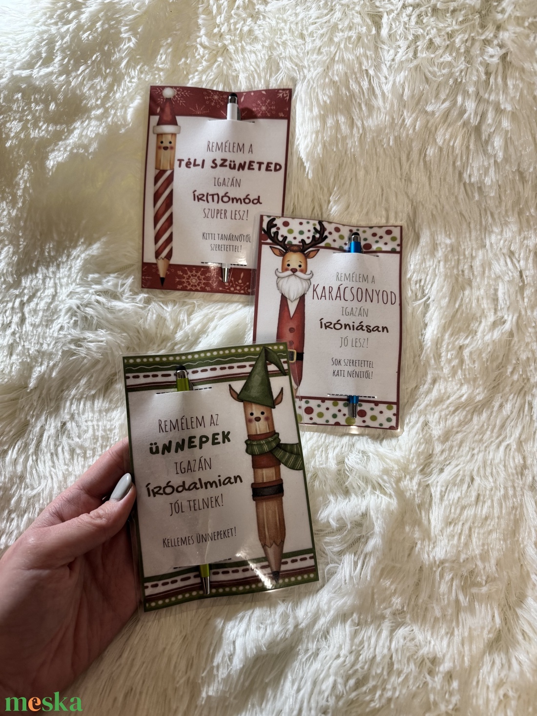 Karácsonyi ajándék - egyedi szöveggel, tollal - karácsony - karácsonyi ajándékozás - karácsonyi képeslap, üdvözlőlap, ajándékkísérő - Meska.hu