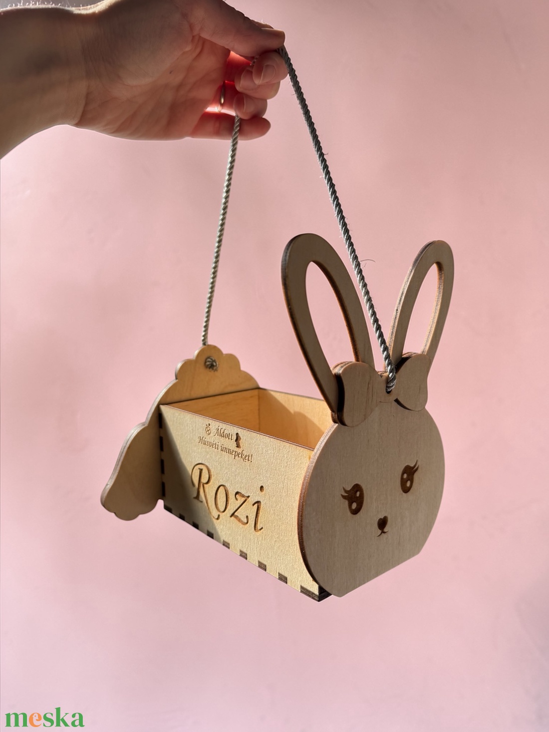 Húsvéti tojásgyűjtő nyuszi - egyedi felirattal, grafikával - ünnepi díszek, dekorációk - húsvéti díszek és dekorációk - húsvéti kosár - Meska.hu