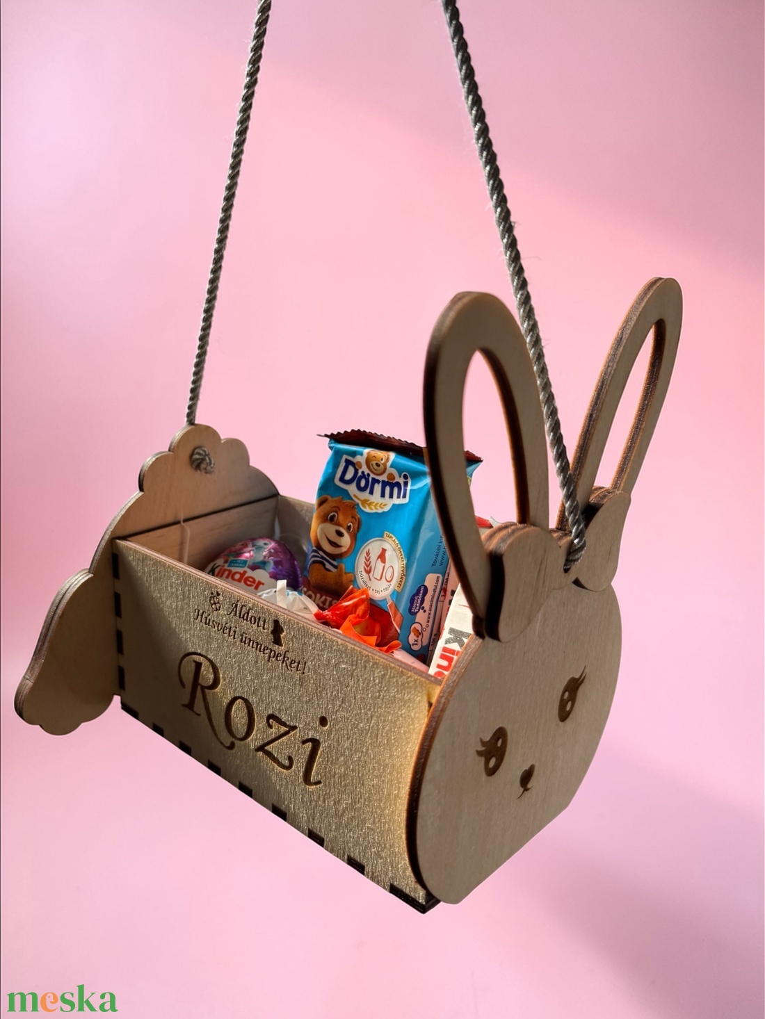 Húsvéti tojásgyűjtő nyuszi - egyedi felirattal, grafikával - ünnepi díszek, dekorációk - húsvéti díszek és dekorációk - húsvéti kosár - Meska.hu