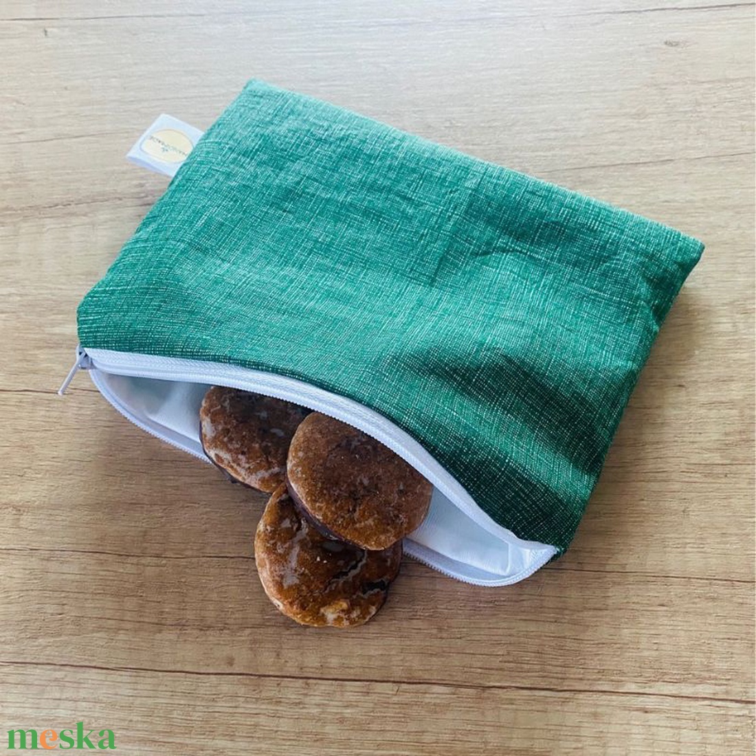 Cipzáros snack bag, neszeszer - minimalista zöld - táska & tok - uzsonna- & ebéd tartó - ebéd tasak, doboz - Meska.hu