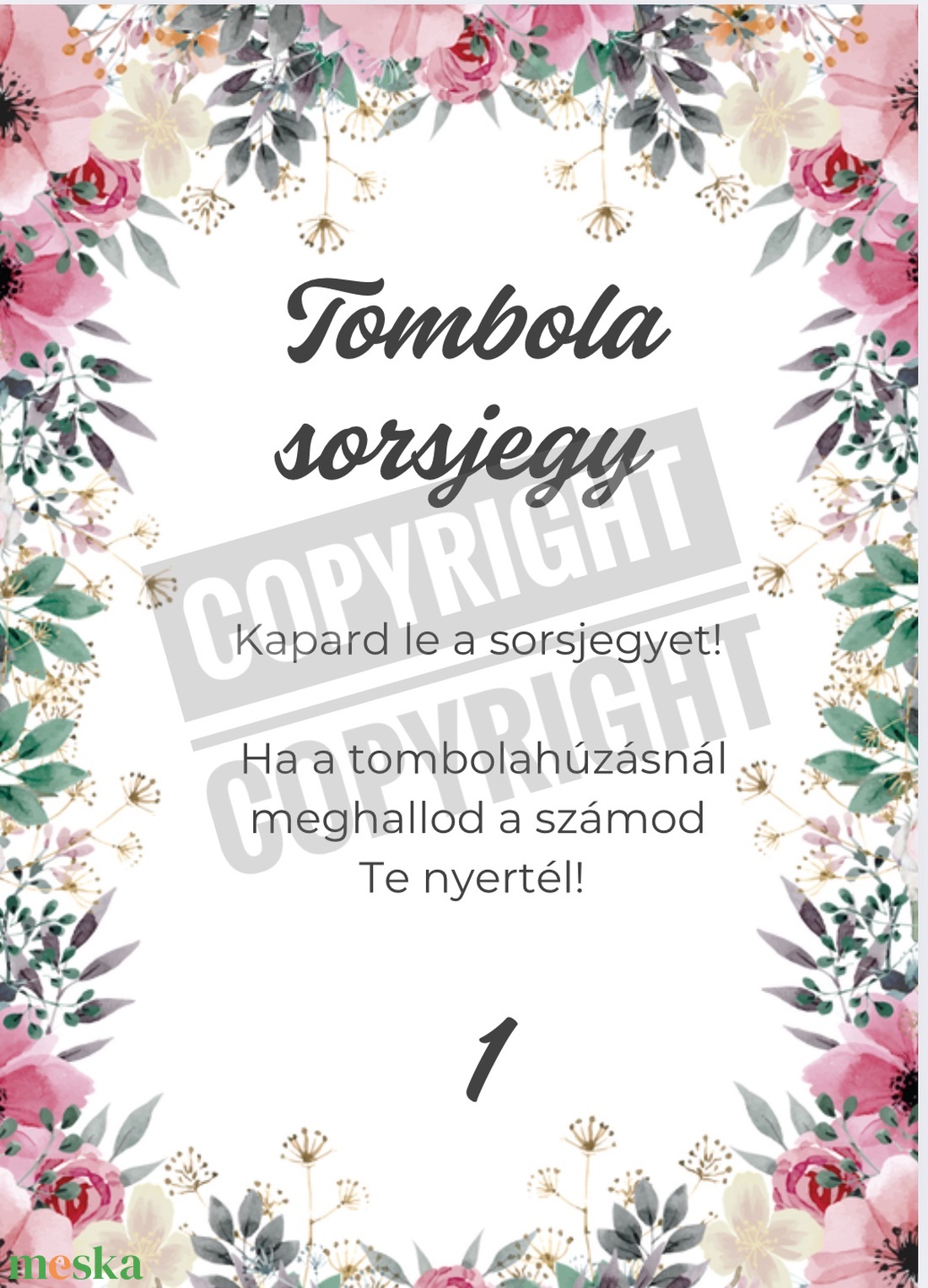 Tombola sorsjegy sablon  - esküvő - dekoráció - tábla & jelzés - Meska.hu