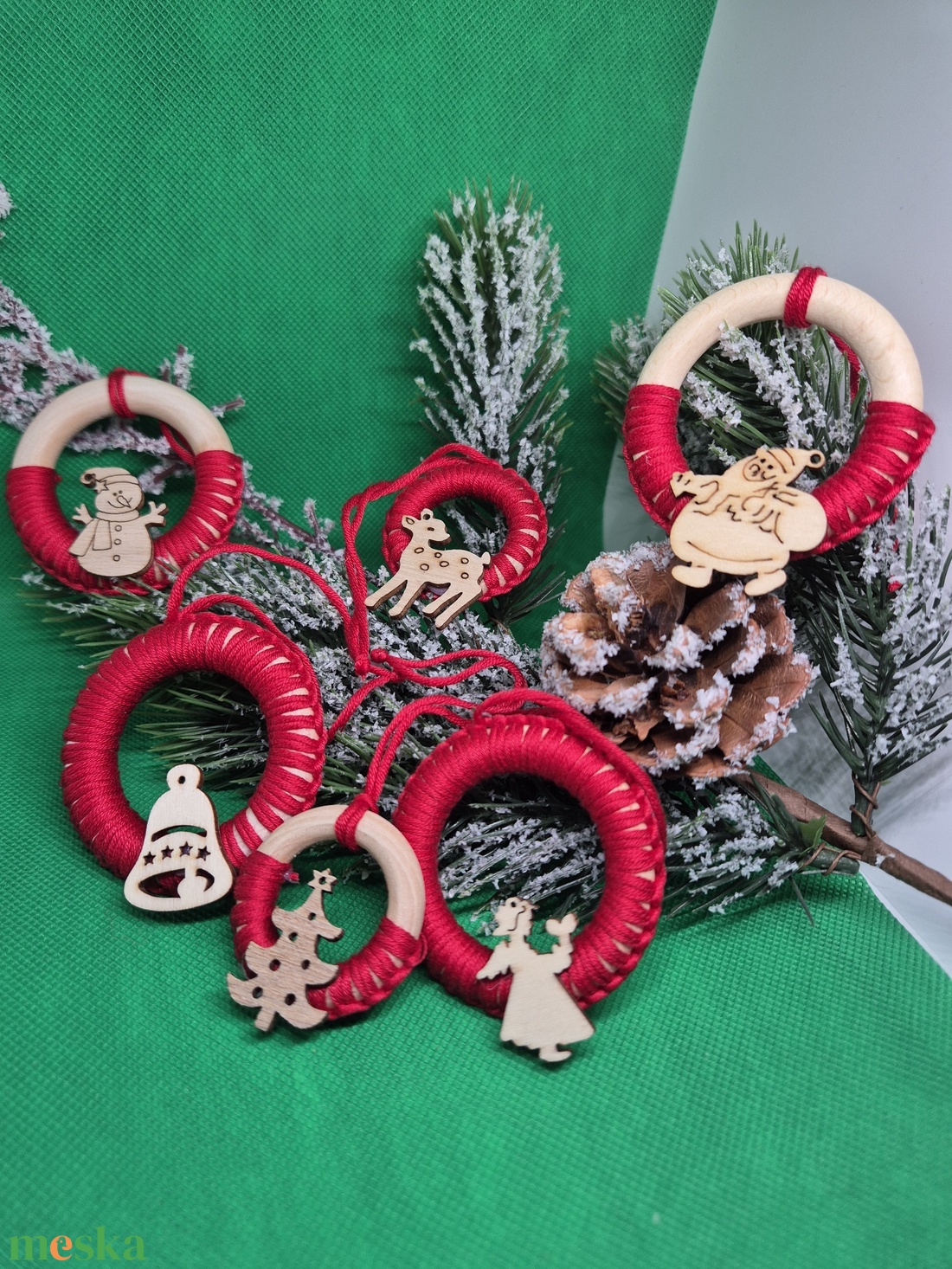 Makramé fenyődísz vegyes méretben, 6 db- os csomagban - karácsony - karácsonyi lakásdekoráció - karácsonyfadíszek - Meska.hu