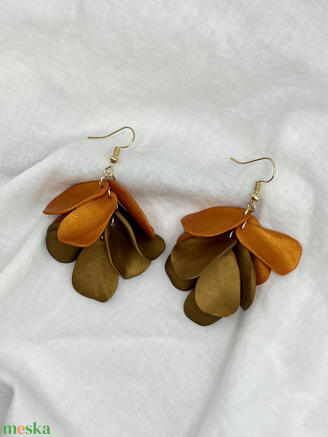 Bronzos szirmos fülbevaló - ékszer - fülbevaló - lógó fülbevaló - Meska.hu