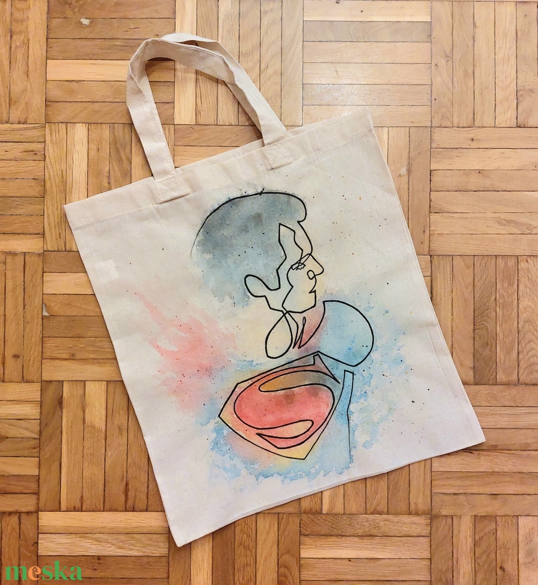 Superman kézzel festett vászontáska - táska & tok - bevásárlás & shopper táska - shopper, textiltáska, szatyor - Meska.hu