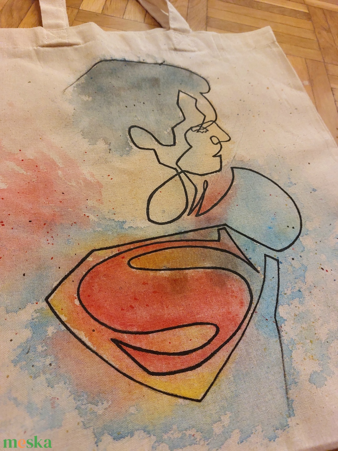 Superman kézzel festett vászontáska - táska & tok - bevásárlás & shopper táska - shopper, textiltáska, szatyor - Meska.hu