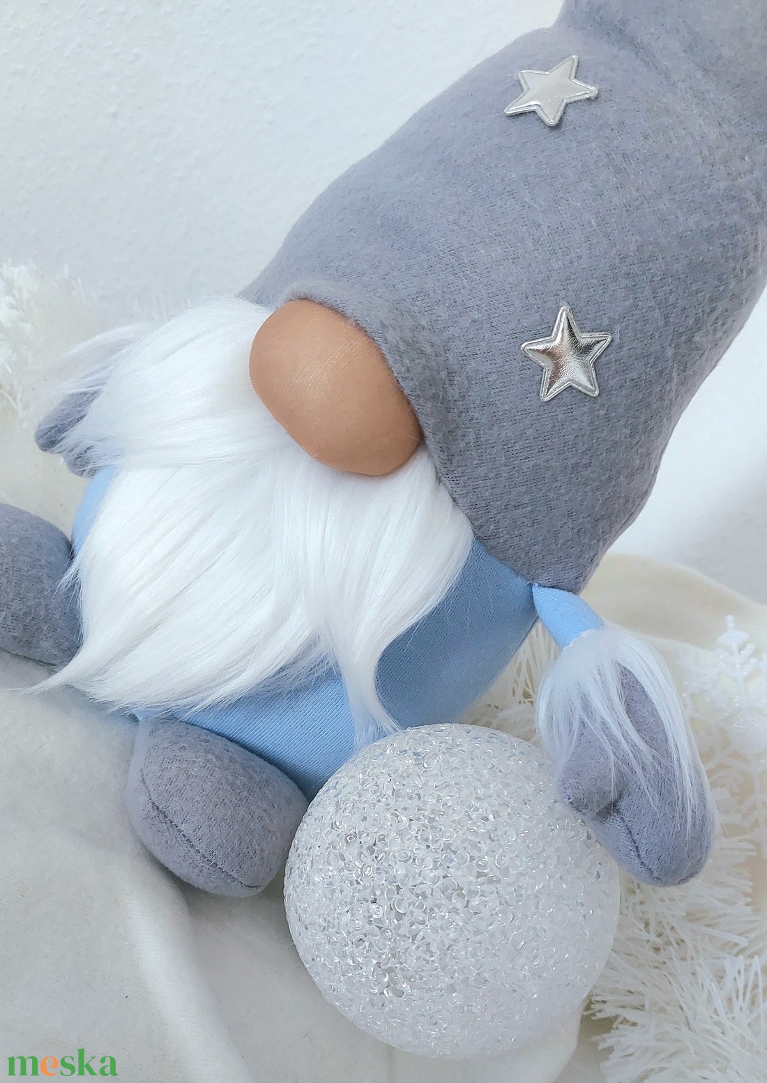 Ezüst csillagos manó - karácsony - karácsonyi lakásdekoráció - karácsonyi manók, figurák - Meska.hu