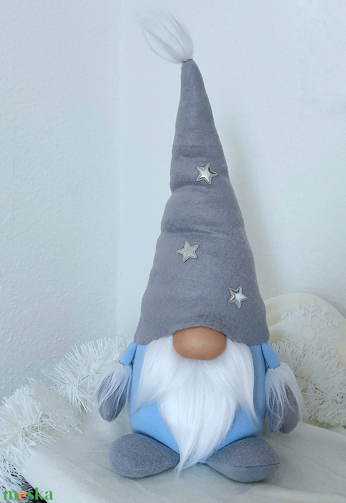 Ezüst csillagos manó - karácsony - karácsonyi lakásdekoráció - karácsonyi manók, figurák - Meska.hu