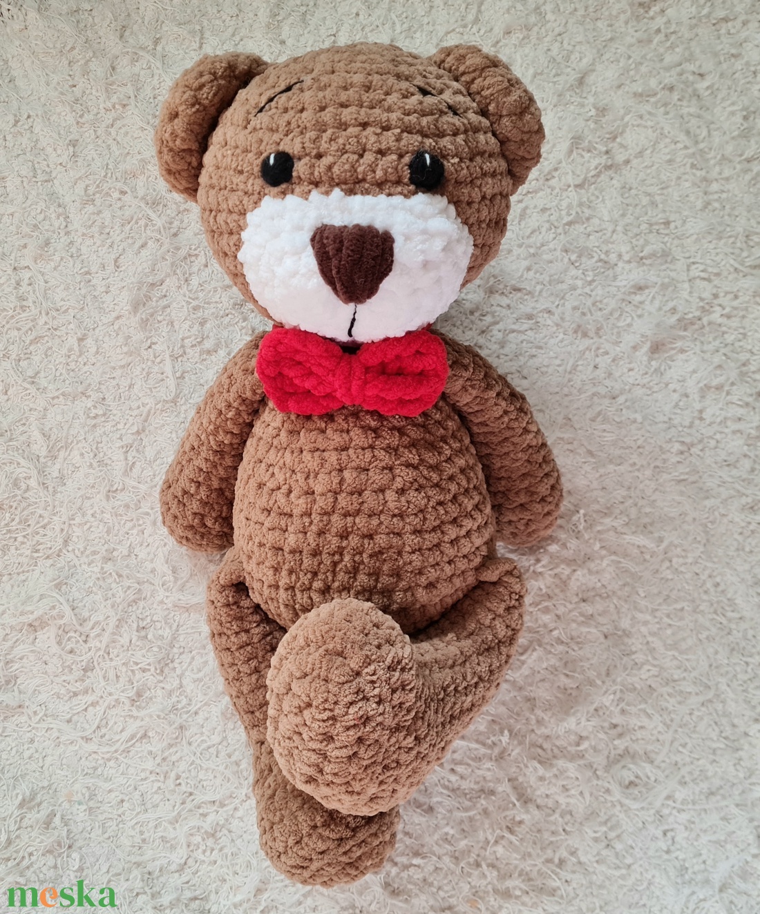 Horgolt zsenília barna macika  - játék & sport - plüssállat & játékfigura - maci - Meska.hu