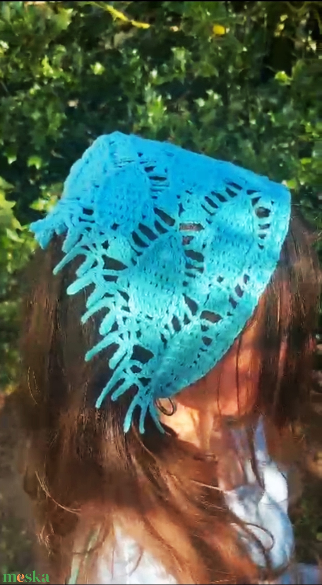 Forró nyár, forró akció!Türkiz hal mintás Crochet bandana kendő. Horgolással készült. - ruha & divat - sál, sapka, kendő - kendő - Meska.hu