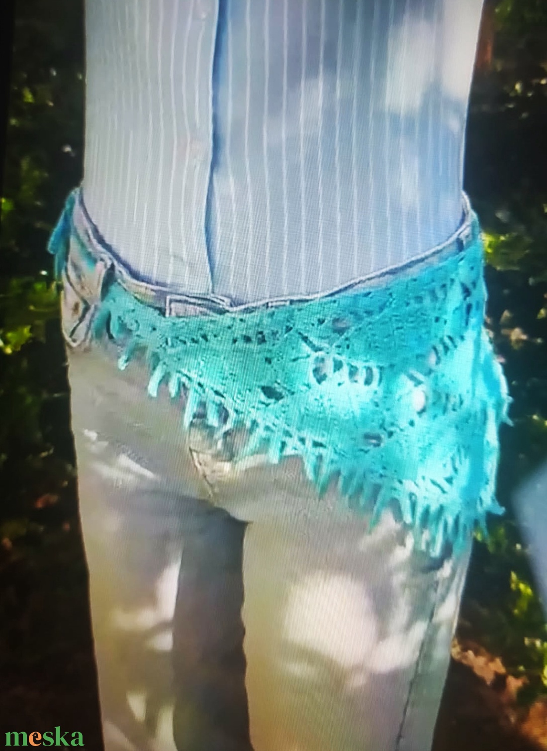 Forró nyár, forró akció!Türkiz hal mintás Crochet bandana kendő. Horgolással készült. - ruha & divat - sál, sapka, kendő - kendő - Meska.hu