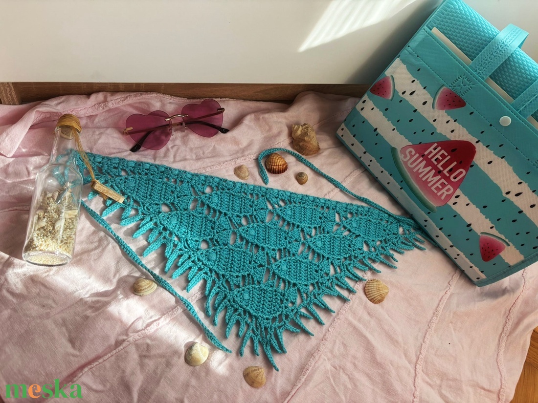 Hal mintás türkiz Crochet women bandana kendő. Horgolással készült. - ruha & divat - sál, sapka, kendő - kendő - Meska.hu