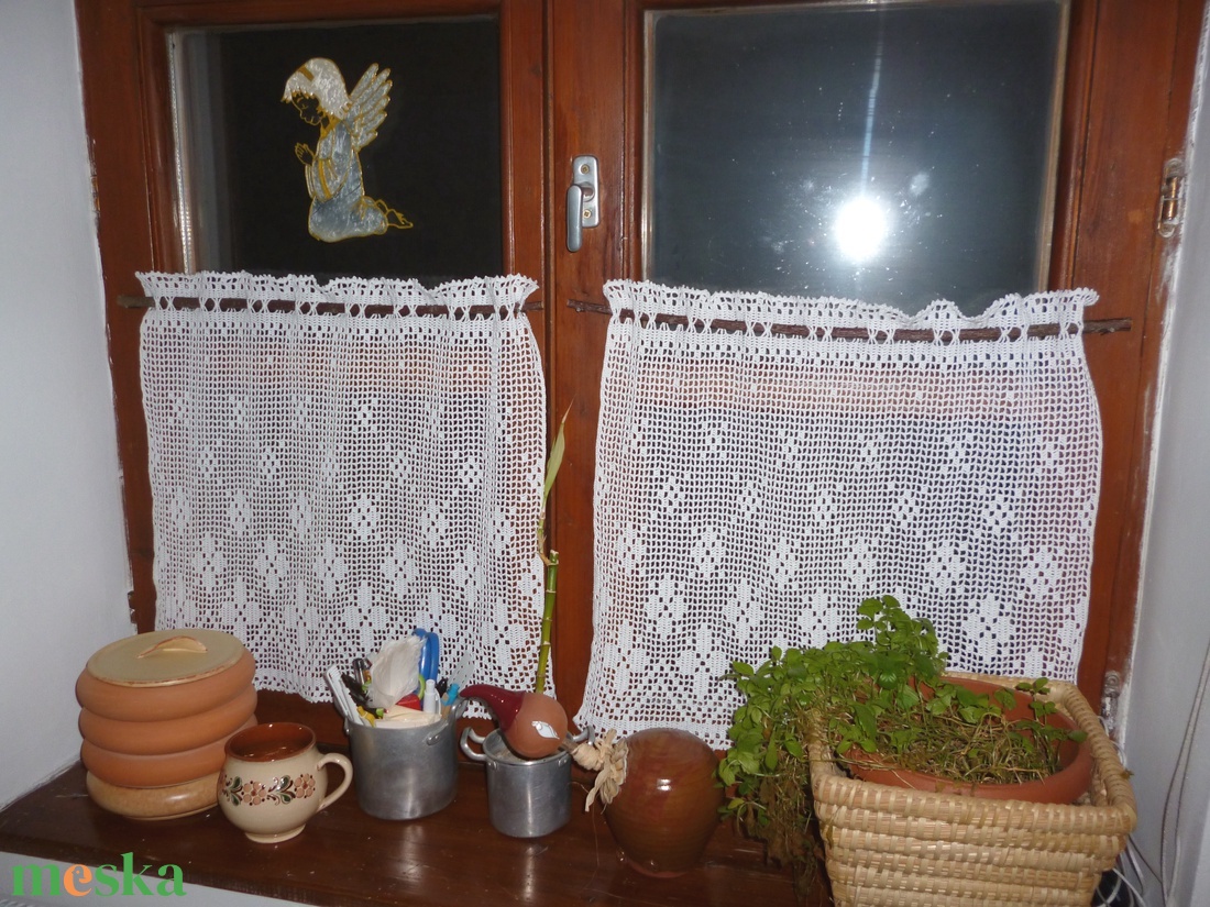 Francia vidéki romantika.- horgolt fehér csipke függöny - otthon & lakás - lakástextil - függöny és kiegészítő - függöny - Meska.hu