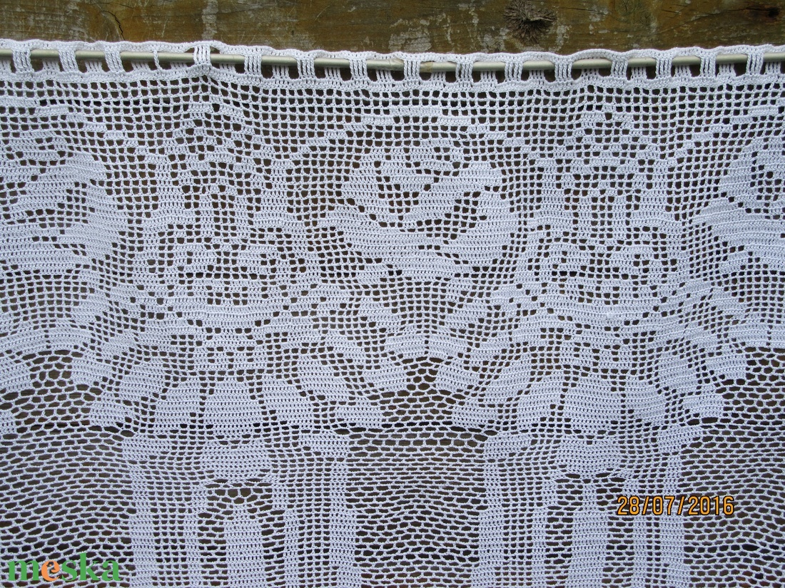 Rózsás art decós horgolt vitrázs fehér függöny - otthon & életmód - lakástextil - függöny és kiegészítő - vitrázs függöny - Meska.hu