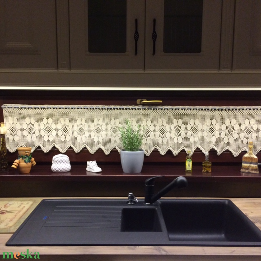 Margaréta-Vitrázs horgolt,ekrü csipke függöny. - otthon & életmód - lakástextil - függöny és kiegészítő - vitrázs függöny - Meska.hu