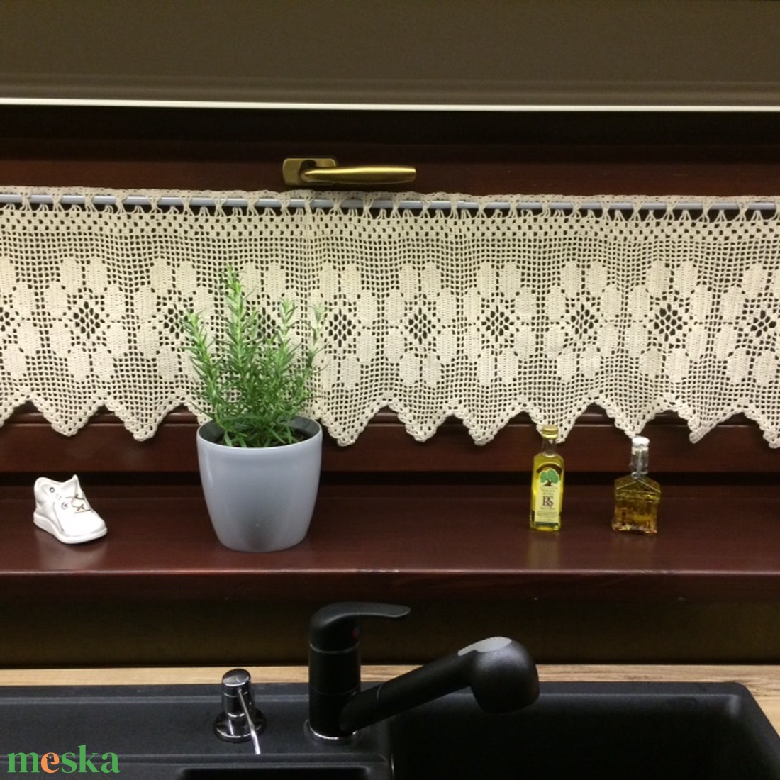 Margaréta-Vitrázs horgolt,ekrü csipke függöny. - otthon & életmód - lakástextil - függöny és kiegészítő - vitrázs függöny - Meska.hu