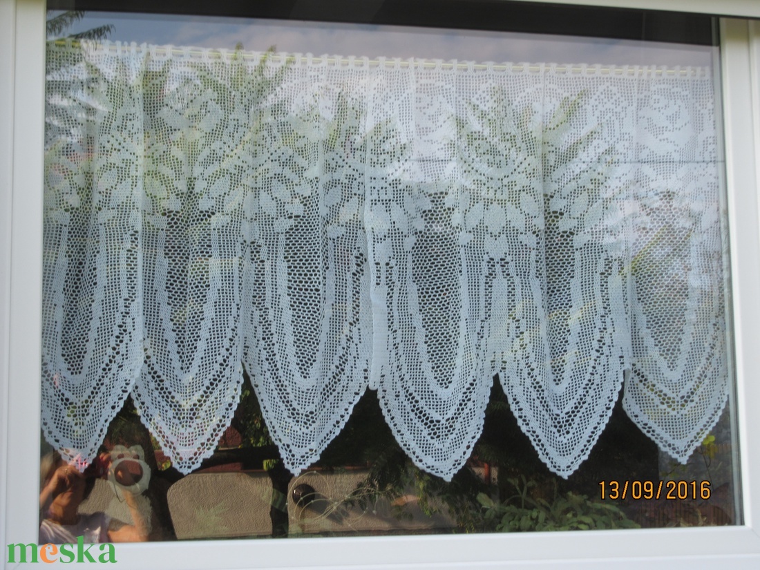 Rózsás art decós horgolt vitrázs fehér függöny - otthon & életmód - lakástextil - függöny és kiegészítő - vitrázs függöny - Meska.hu