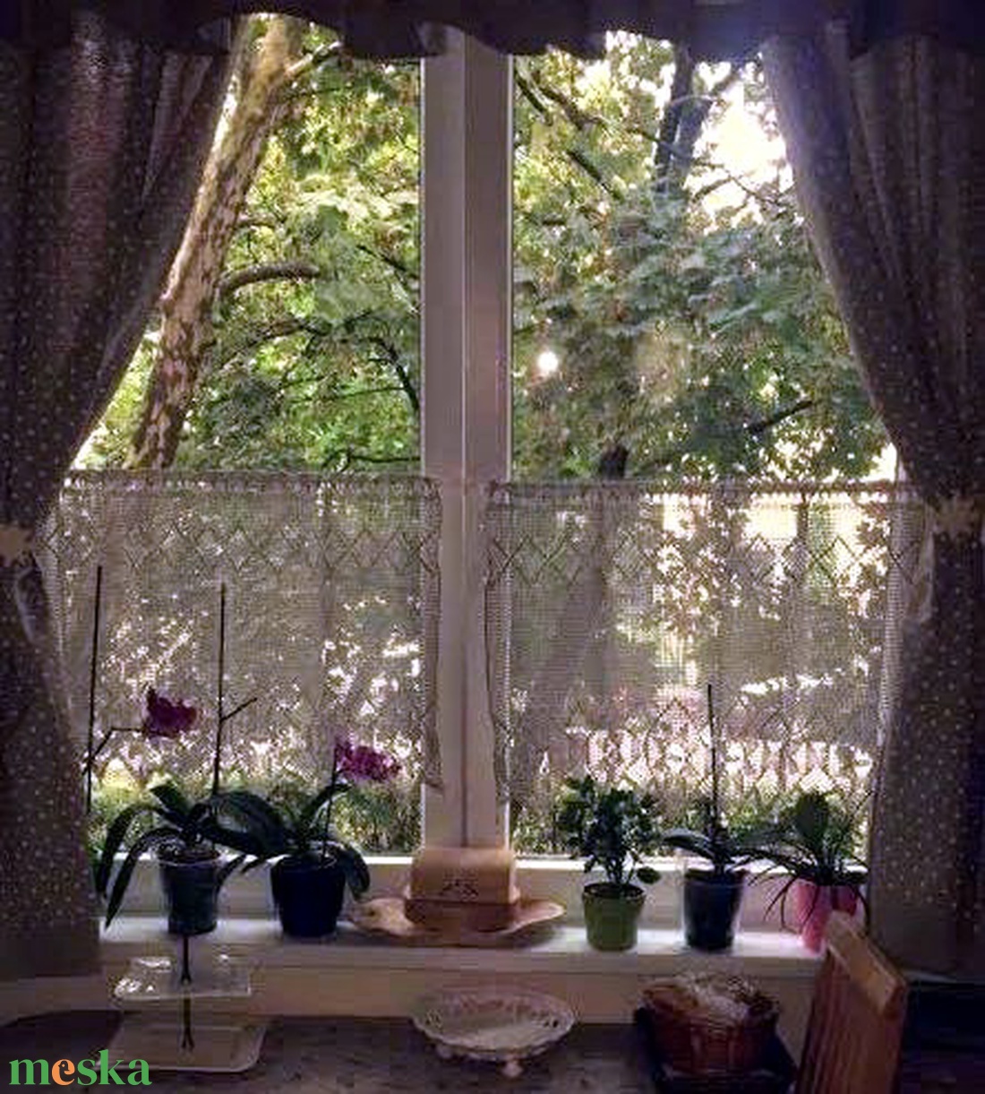 Pókhálós őszi virágok-Antik hatású,len horgolt virágos-absztrak mintás függöny - otthon & életmód - lakástextil - függöny és kiegészítő - Meska.hu