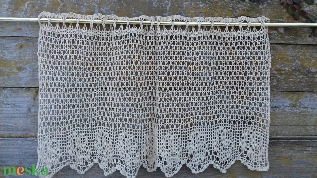 Rózsakert-Világos barna,vintage hatású,csipkés horgolt vitrázs függöny - otthon & életmód - lakástextil - függöny és kiegészítő - vitrázs függöny - Meska.hu