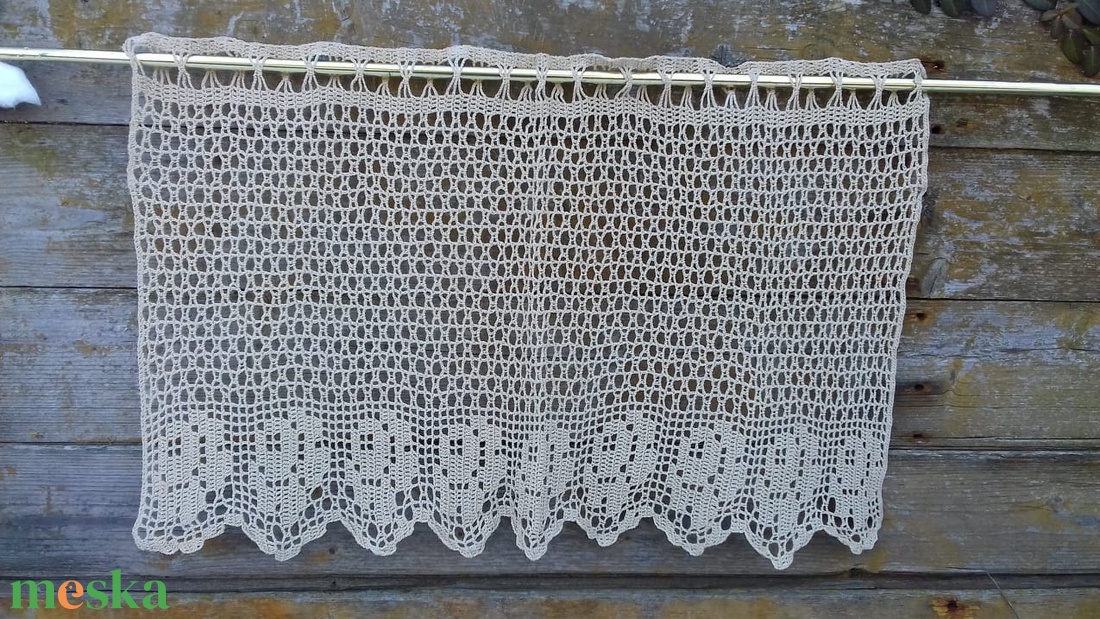 Rózsakert-Világos barna,vintage hatású,csipkés horgolt vitrázs függöny - otthon & életmód - lakástextil - függöny és kiegészítő - vitrázs függöny - Meska.hu