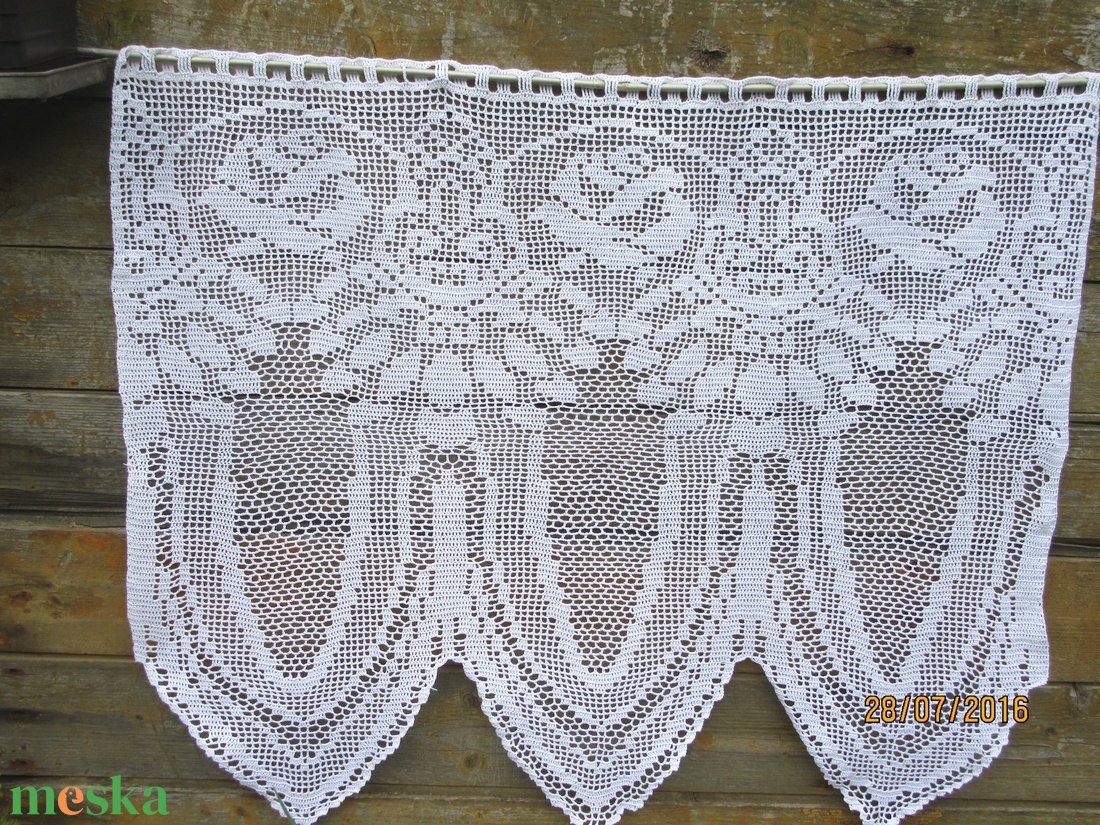 Rózsás art decós horgolt vitrázs fehér függöny - otthon & életmód - lakástextil - függöny és kiegészítő - vitrázs függöny - Meska.hu