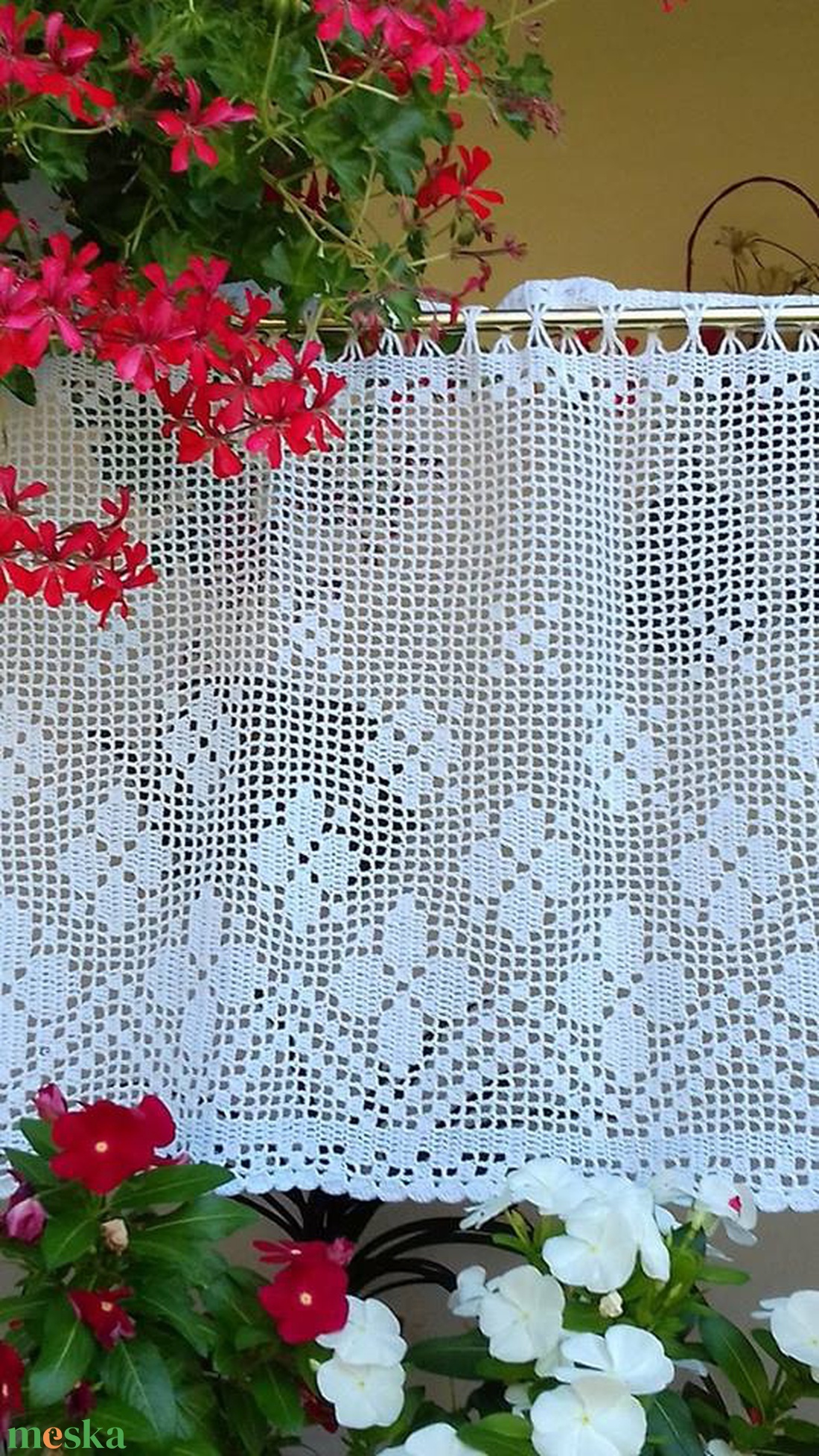 Provance 2.-Horgolt vitrázs,fehér csipke függöny apró hullámokkal - otthon & életmód - lakástextil - függöny és kiegészítő - vitrázs függöny - Meska.hu