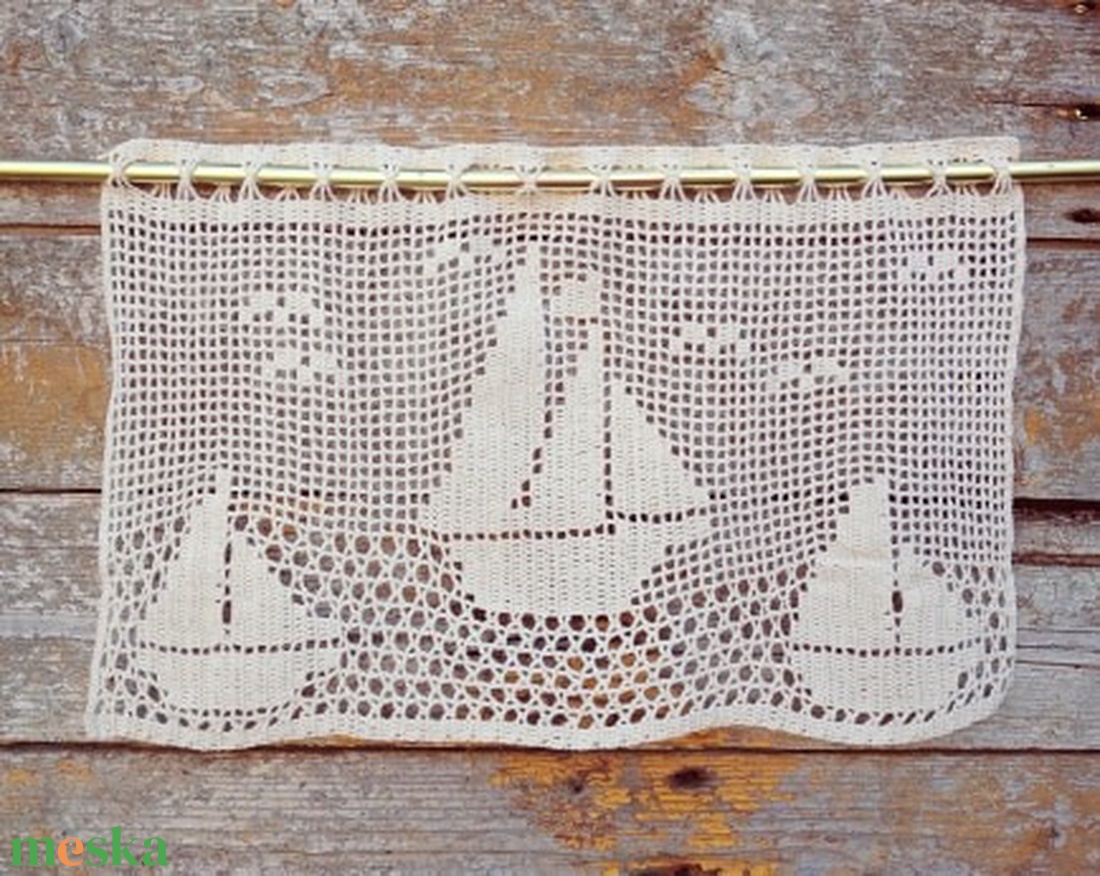 Vitorlás hajók-Horgolt fehér vitrázs függöny - otthon & életmód - lakástextil - függöny és kiegészítő - vitrázs függöny - Meska.hu