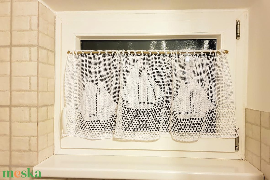 Vitorlás hajók-Horgolt fehér vitrázs függöny - otthon & életmód - lakástextil - függöny és kiegészítő - vitrázs függöny - Meska.hu